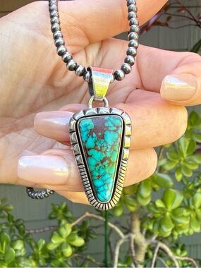 Turquoise Sterling Silver Pendant by Navajo Silversmith Mike Thompson